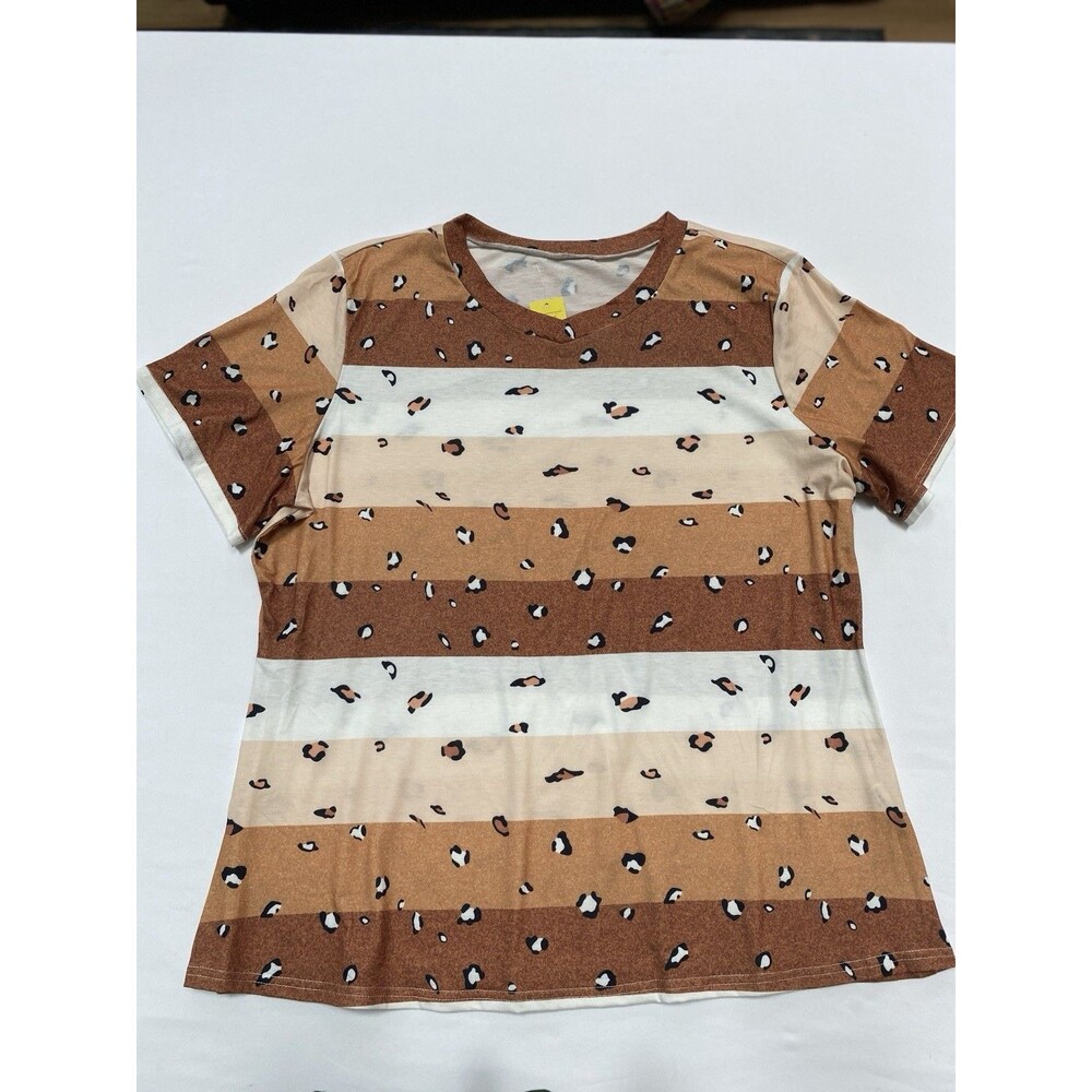 Boutique Leopard Striped V-Neck Top 3X Animal Print Tee